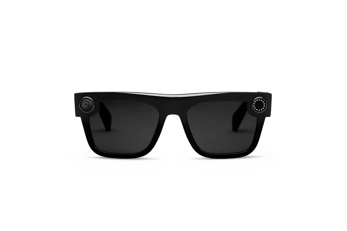 Front view of a black Spectacles frame on white.