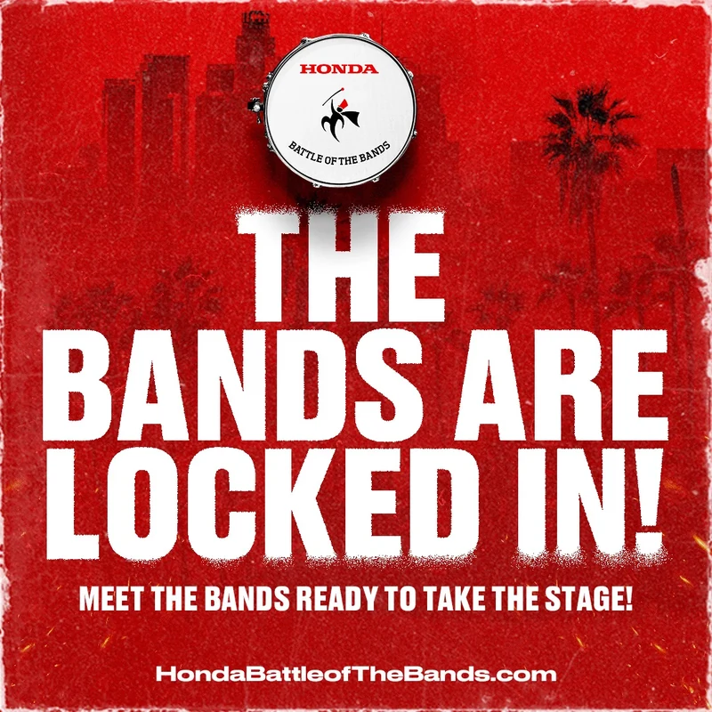 Red Honda Battle of the Bands graphic announcing that the bands are locked in.