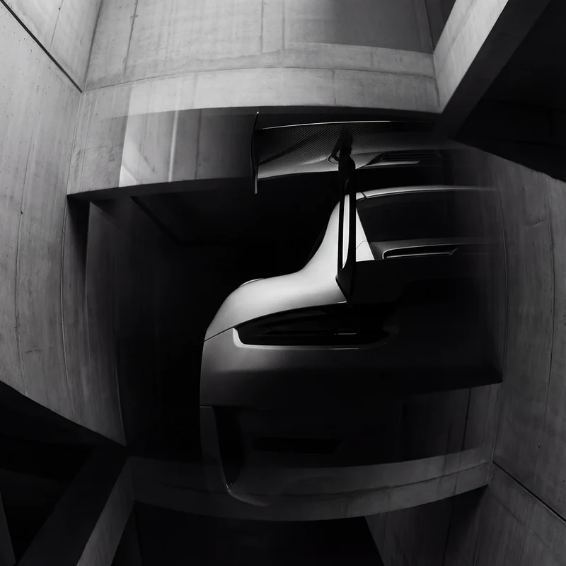 AI-generated rear silhouette of the GT3 RS in deep architectural shadow.