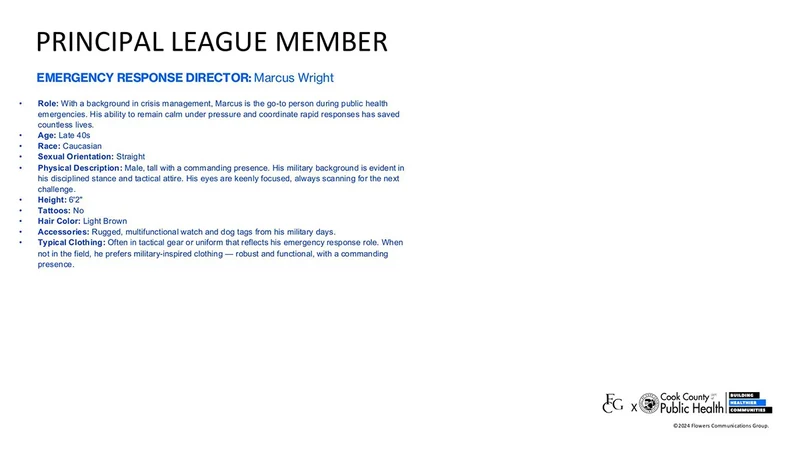 Public Health Heroes League development deck: Marcus Wright · written character profile