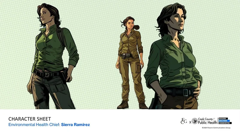 Public Health Heroes League development deck: Sierra Ramirez · visual character explorations