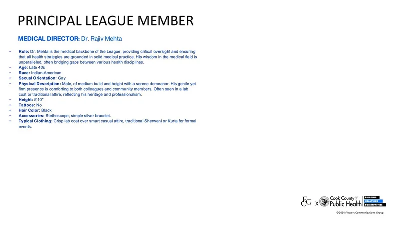 Public Health Heroes League development deck: Medical director · written character profile