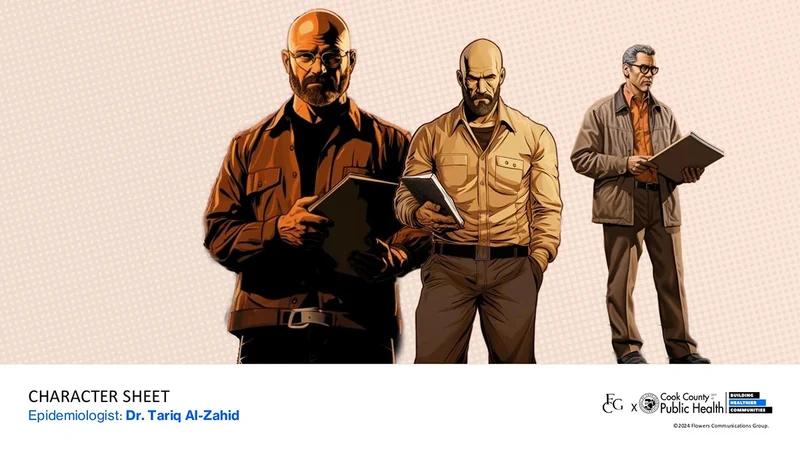 Public Health Heroes League development deck: Epidemiologist · visual character explorations