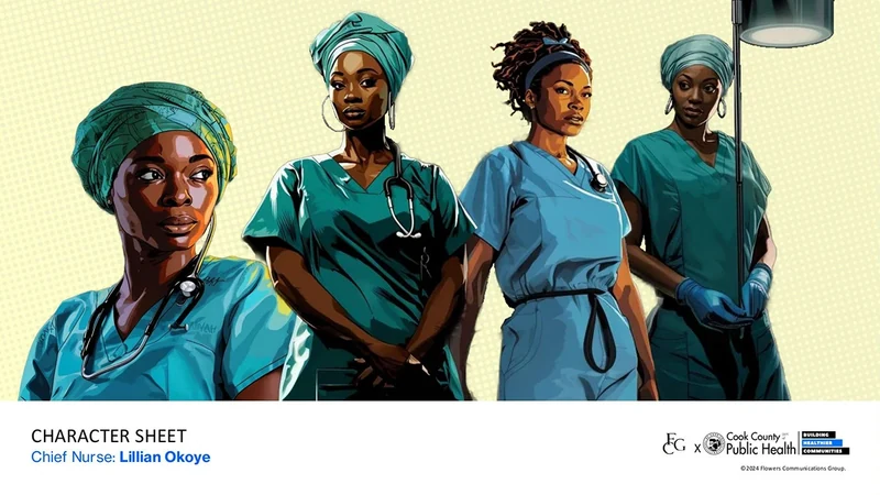 Public Health Heroes League development deck: Lillian Okoye · visual character explorations