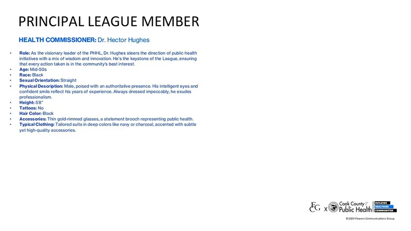 Public Health Heroes League development deck: Health commissioner · written character profile