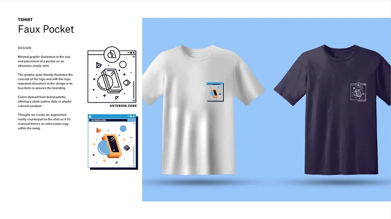 Faux Pocket merchandise concept with graphic tee mockups.