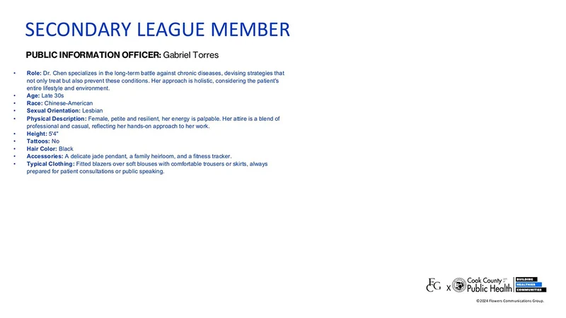 Public Health Heroes League development deck: Public information officer · written character profile