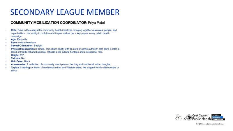 Public Health Heroes League development deck: Community mobilization coordinator · written character profile