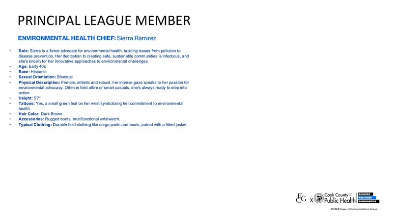 Public Health Heroes League development deck: Sierra Ramirez · written character profile