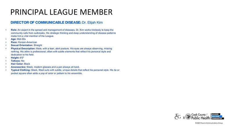 Public Health Heroes League development deck: Communicable disease director · written character profile