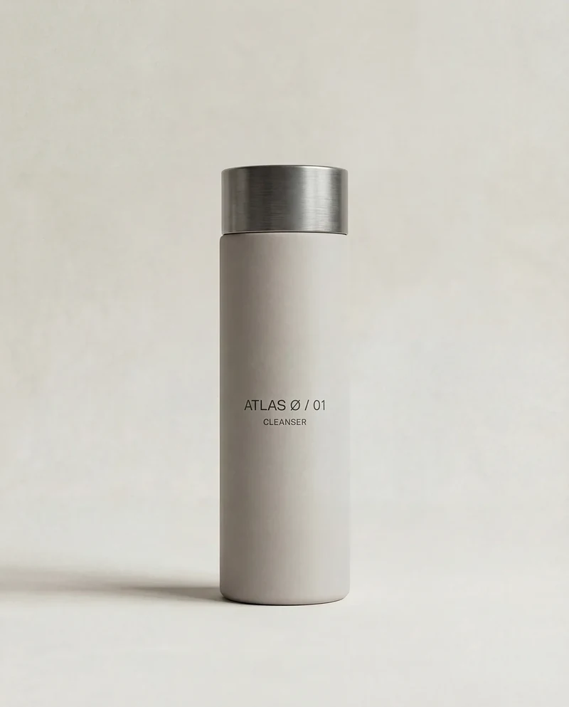 AI-generated ATLAS Ø bottle with a metal cap on a pale background.