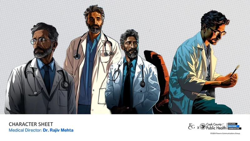 Public Health Heroes League development deck: Medical director · visual character explorations