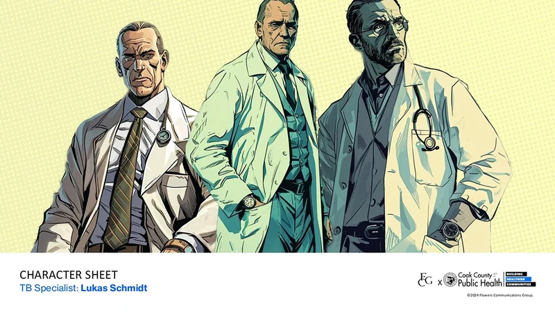 Public Health Heroes League development deck: TB specialist · visual character explorations