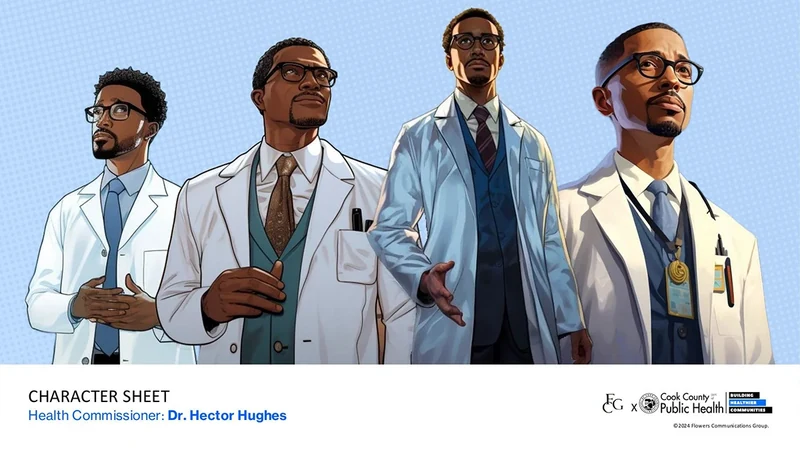 Public Health Heroes League development deck: Health commissioner · visual character explorations