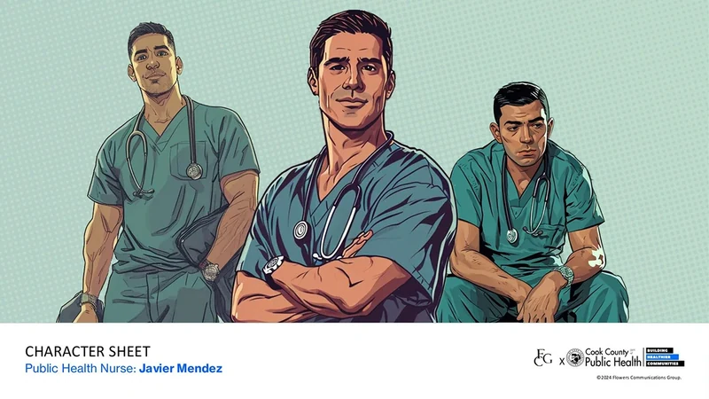 Public Health Heroes League development deck: Public health nurse · visual character explorations