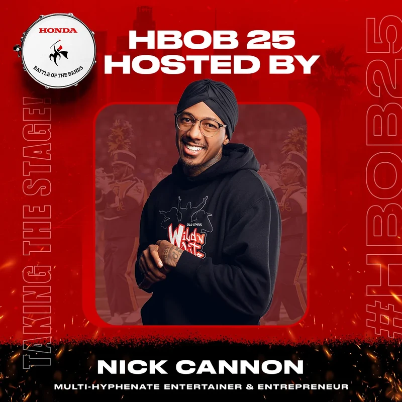 Red Honda Battle of the Bands host graphic featuring Nick Cannon.