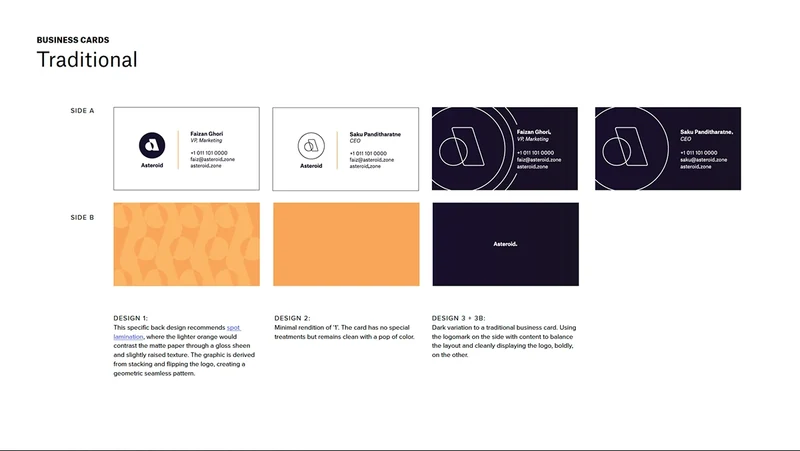 Traditional identity direction with a stationery system and color palette.