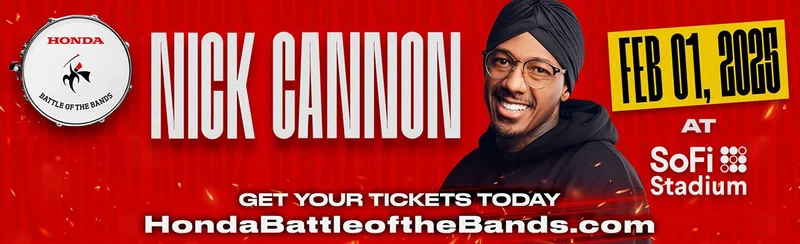 Nick Cannon host announcement banner for Honda Battle of the Bands.