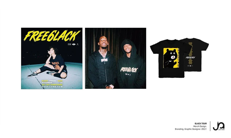 FREE 6LACK merchandise reference presentation with artist photographs.