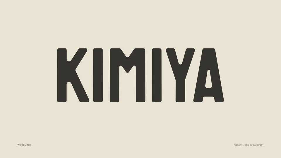 The KIMIYA wordmark in charcoal on parchment