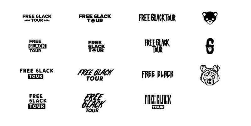 FREE 6LACK tour logotype and bear-mark variations.